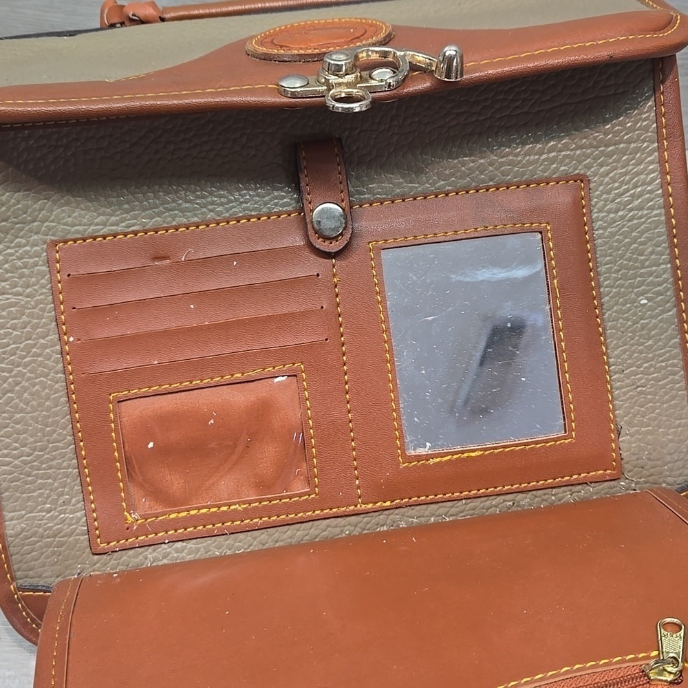 Vintage Unbranded Women Tan& Brown Leather Satchel Bag Tote Purse - Picture 14 of 16